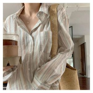 Camisa Harajuku, gran oferta, Tops con carácter, camisas para mujer, Allmatch, rayas simples, oficina, señora, informal, elegante, Vintage, nueva primavera Ins