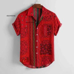 Chemise KANCOOLD hommes Vintage ethnique imprimé col rabattu manches courtes chemises décontractées ample Hip Hop Streetwear homme Camisa Jun1