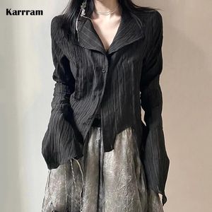 Chemise Karrram Gothique Chemise Noire Yamamoto Style Sombre Esthétique Blouse Femmes Vêtements de créateurs irréguliers Emo Alt Vêtements Grunge Tops Y2k