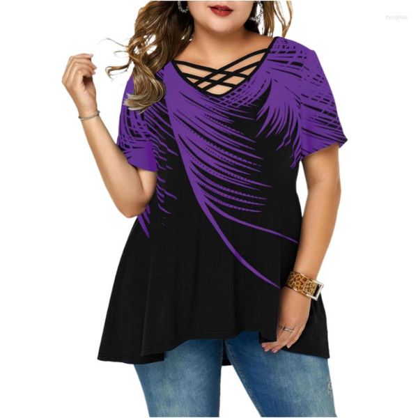 Chemise Lâche Grande Taille Femmes Tops Tuniques Street Wear Croix Col En V Peplum Top Femme Vêtements Grand T Femme Grande Taille 5XL