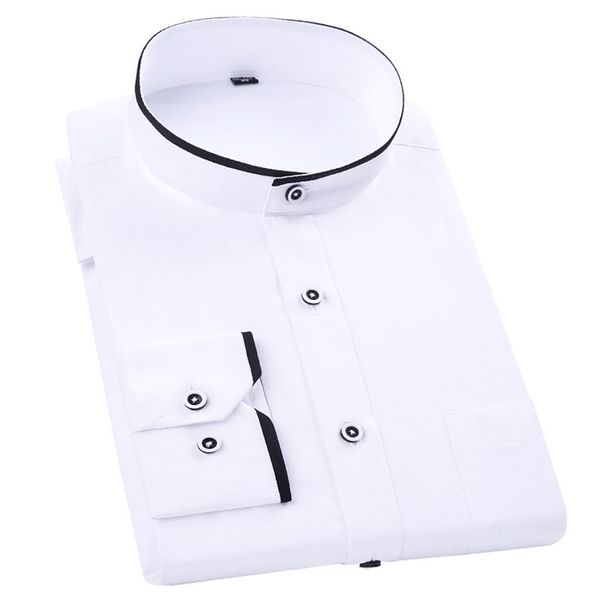 Camisa de manga larga para hombre estilo chino Casual cuello mandarín Camisa Social Patchwork negro blanco Regular Fit marca ropa masculina 210626