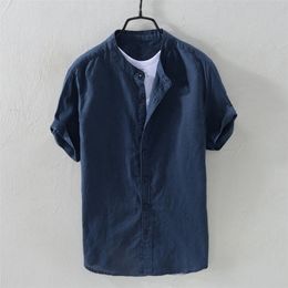 Shirt heren baggy katoenen linnen zak shirts vaste kleur korte mouw retro shirts tops zomer snel droge blouse camisa hombre 220527