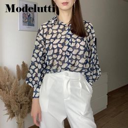 Chemise Modelutti Blouse d'automne Femmes Angleterre style confortable mode Élégante feuille imprime en soie lâche blusas mujer de moda