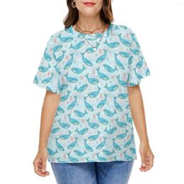 Shirt Nautical Ocean Beach S Blue Whale Street Wear T korte mouwen dames esthetische tee print tops plus size maten