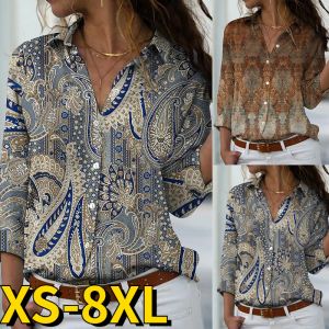 Shirt Office Lady Turndown Collar Slim Single Breasted Blouses Print knop Shirts Spring herfst Hot Selling Fashion Women Shirt 2023