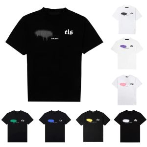 Chemise Palms Mens Designer Vêtements Femmes T-shirts Fashion Spray Paint Graffiti Couple de courtes manches High Street Loose Tide Brand Crew Neck Letter S IDE