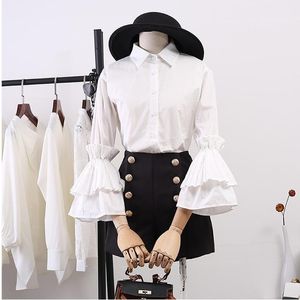 Chemise Qweek Women's Blouses Harajuku Shirt blanc Sweet Soft Girls Korean Style Loose Line Long Sleeve Top Preppy Beautiful Chic New Fashion