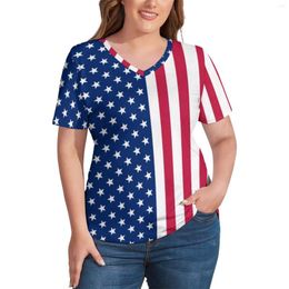 Shirt Red White Blue Star T Plus Size Patriotic USA vlag schattig S korte mouw V Hals Casual T-shirt vrouwen sexy grafische tops