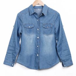 Camisa Retro 2018 nueva moda mujer Camisa vaquera manga larga cuello vuelto camisa femenina Casual Jean Top Sexy Cardigan Wear