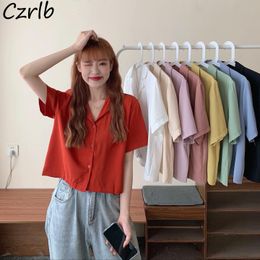 Shirt Shirts Dames Verschillende kleuren Preppy Stijl Leuke Zoete Korte Mouw Zomer Mode Retro Allmatch Dame Losse Elegante Tops Vrouw