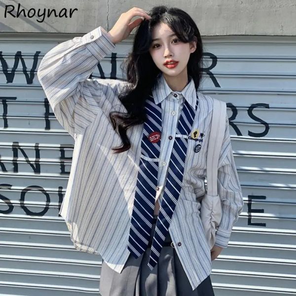 Chemise Chemises rayées Femmes Baggy Preppy Sweet Teens Youth Youth Girl Japanese Street Personnel Designer HARAJUKU INS Clothing Fashion Cozy