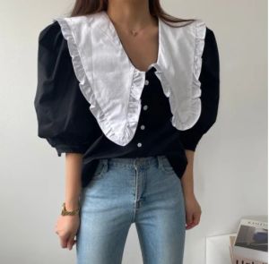 Shirt zomer dames blouses wit lente shirt vrouwelijke dames blouse blusas casual elegante vintage vintage korte mouw katoen oversized los