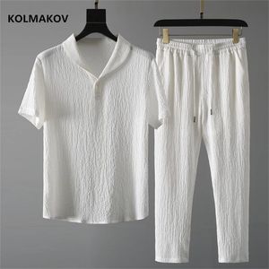 Shirt broek Summer Men Fashion Classic Shirt s Business Casual Shirts een set kleding maat M 4XL 220613