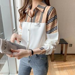 Shirt tsxt vrouwelijke studenten herfst 2021 Nieuwe Koreaans losse temperament plaid korte revers verzamelen taille lange mouwen shirt