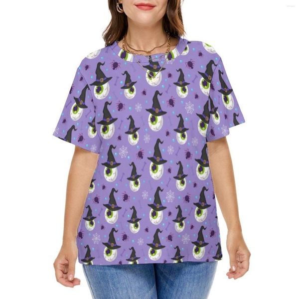 Chemise chapeaux de sorcière et globes oculaires S imprimé abstrait Streetwear T manches courtes femmes Cool t-shirt Sexy imprimé t-shirts grande taille