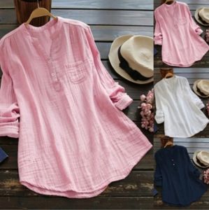 Shirt Dames Lange Mouw Katoen Linnen Blouse 2023 Zomer Plus Size Oversized Boho Vintage Shirts Top Lady V-hals Casual Los