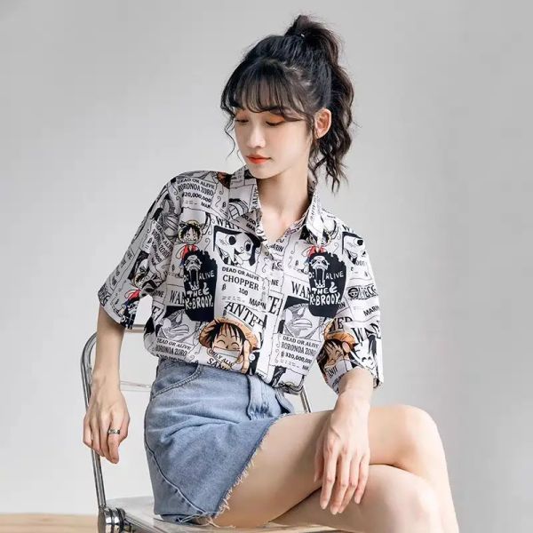 Chemise Chemise de plage pour femmes Chic décontracté à manches courtes t-shirts pour filles vêtements mignons une pièce motif animé haut d'été mode coréenne