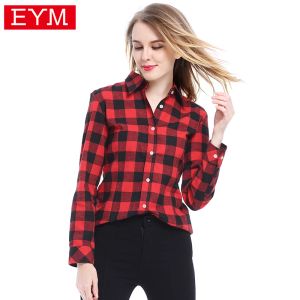 Chemise Shirts à plaid pour femmes 2021 Nouvelles dames décontractées en vrac Black Tops Tops de style collégial Blouses LAD LONG LUNE BLOUSE BLUSAS