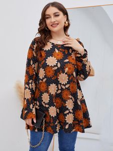 Chemise femme grande taille 4XL 5XL hauts pour femmes automne hiver à manches longues Blouse imprimé fleuri ample surdimensionné t-shirts dames tunique