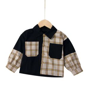 Shirts 0-24m peuter lente herfst knoppen shirts baby jongens meisjes mode patchwork plaid plaid lange mouw rapel blouse top 20220903 e3