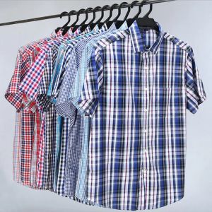 Shirts 100% katoen 5xl 6xl 7xl 8xl 12xl heren plus size shirts mode casual klassieke stijl comfortabele geruite shirt met korte mouwen mannelijk