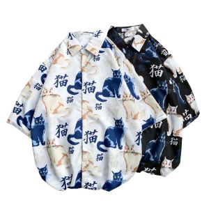 Chemises 2020 Fashion Mens Short Shirt Hawaiian Shirt Séchage rapide plus taille asiatique Taille M3xl Summer Casual Cat Cat Beach Shirts For Men