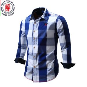 Shirts 2020 Nieuwe mannen 100% katoenen geruite shirt lange mouw slanke paste shirts casual mode business sociaal shirt plus size m3xl 099