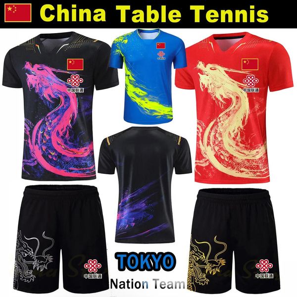 Camisetas de tenis de mesa con dragón de CHINA para hombre y mujer, conjuntos de pantalones cortos, kits de Ping Pong, camisa de tenis de mesa, ropa para niños, camisetas de ping pong, 2021