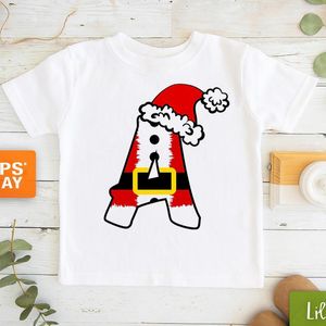 Camisetas divertidas con sombrero de Navidad, camiseta con letras A-Z, ropa para niños y niñas, camisetas de manga corta, 2022