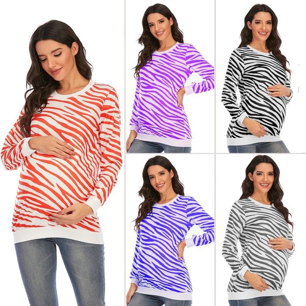 Chemises 2022 Nouvelles chemises de grossesse Femmes Maternité Modèle à manches longues Tshirt Imprimé enceinte Maternité décontractée Tops 5 couleurs