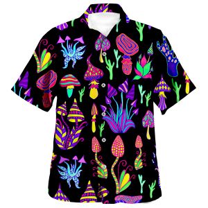 Shirts 2022 Zomer heren Hawaiiaanse shirts Psychedelische paddestoelafdruk los ademende korte mouw Party Beach shirts