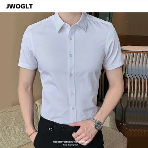 Shirts 40 kg125 kg zomer nieuwe shirts casual mode katoenen katoen korte mouw slanke fit mannen sociale blouse knop naar beneden wit overhemd 6xl 8xl