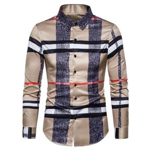 Shirts 6XL 2022 Business Casual Plaid Shirt Heren Formele Werkkleding Trouwjurk Slanke Sociale Feestkleding Kaki Geruit Shirt247F