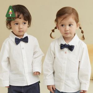 Shirts Amila Baby T -shirt 2022 Herfst nieuwe lange mouwen wit shirt voor jongens meisjes zwarte stropdas katoenen banket kinderkleding mode