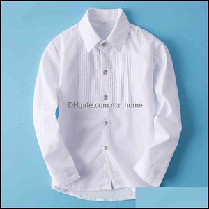 Camisas Bebé Niños Ropa Bebé, Maternidad Niños Camisa de manga larga Blanco Niños Uniformes escolares Drapeado Traje para boda Fiesta Caballero Clo