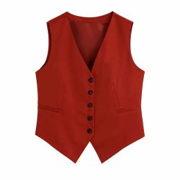 Camisas BBWM 2021 Mujeres Elegantes Red Streetwear Sleeveless Short Vest Vintage Slim Vneck Singlebreasted Casual Chaleco