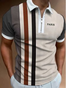 Shirts ademende formeel golfshirt 2024 zomerheren casual v-neck korte mouwen t-shirt met rits plaid heren oversized kleding J240506