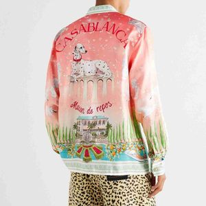 Chemises Casa Designer Clothing Fashion Shirts Tracksuits Suisse Pendant Satin Casablanca Shirt Pink Pinted Dog Loose