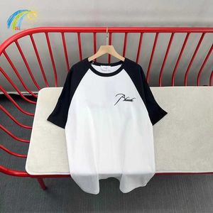 Chemises Casual Hommes Femmes Couple Amoureux Classique Broderie Cursive Rhude Raglan t Top Qualité Coton Rhude Tee À L'intérieur De L'étiquette