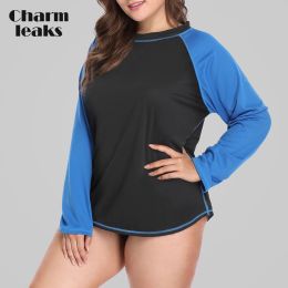 Chemises charmleaks femmes grande taille manches longues DryFit chemise UVProtection Rashguard chemises anti-éruption haut Colorblock vêtements de plage