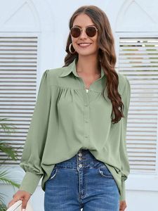 Overhemden chique geplooide chiffon blouses voor vrouwen elegante lente/herfsttoppen met lange mouwen