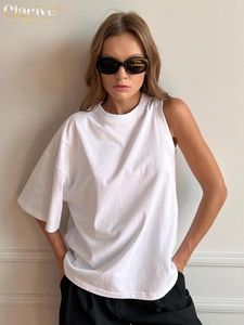 Chemises Clays Clacives Summer White Women Tshirts Fashion Oneck Sleed Sleeve T-shirt Elegant Chic Asymétrie Tops Female Vêtements 2023