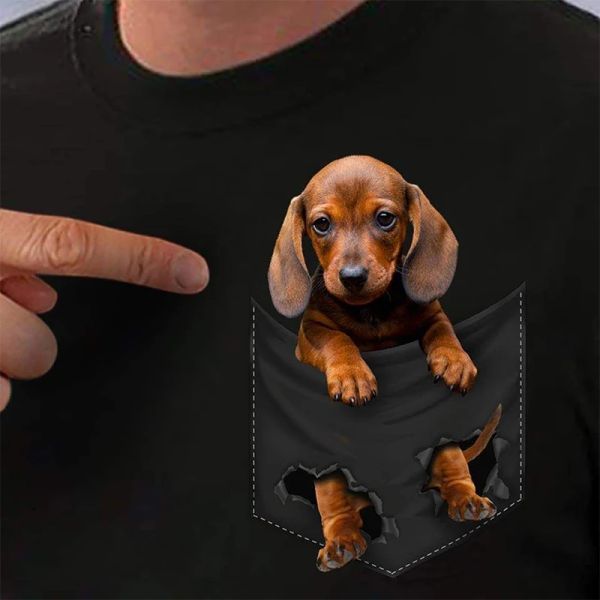 Chemises Cotton Pocket Tshirt Summer Dckhund Puppy Prived Tshirt Men For Women Shirts Tops Funny Cotton Black Tees Drop Shipping