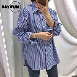 Shirts dayifun shirts vrouwen blauw gestreepte losse eenvoudige studenten blouses vrouwen mode chique Koreaanse tieners zachte streetwear tops blusas