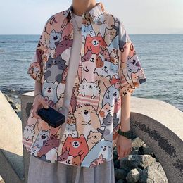 Chemises Deeptown Kawaii chemise boutonnée Animal chat imprimé chemisier femmes japon Style 2022 été Hawaii graphique Cardigan décontracté mignon hauts