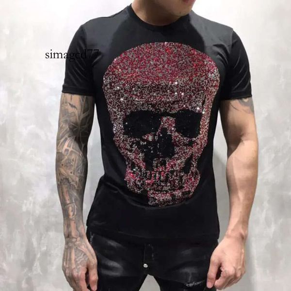 Camisas Diseñador Diseñador Camiseta corta Diseñador liso T Hombres Pleins Mens Phillip PP Philipps Manga Hombres Marca Ropa Moda Rhinestone Big Skull Wo 707