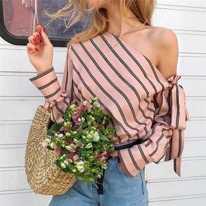 Overhemden Designer Tops Blouses Dames Overhemd Kleding Lady Off Shoulder Lace Up unieke streepoverhemden Lente en Herfst Seizoenen Afspraakje Casual Vakantie Voorkeurskleding