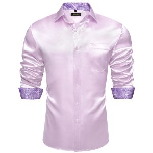 Chemises Shirts vestimentaires élégants pour hommes Silk Stretch Satin à manches longues décontractées de chemise sociale créatrice contrastée de cachemire
