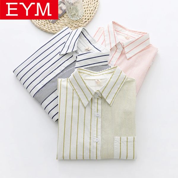 Chemises Fashion Design Style Shirts Striped Striped 2020 Automne Nouveau chemisier en vrac Cotton dames longues Blouses Femelles Tops Blusas