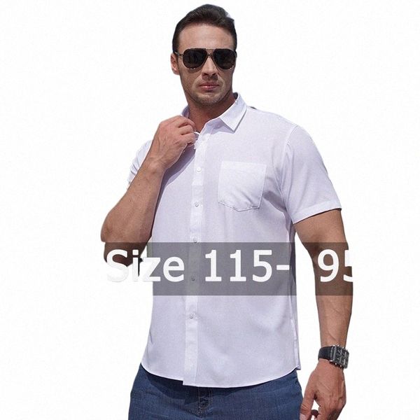 Chemises pour hommes grande taille 1XL-7XL à manches courtes couleur unie Busin chemise formelle grande taille été chemise blanche 115-205KG M0ay #